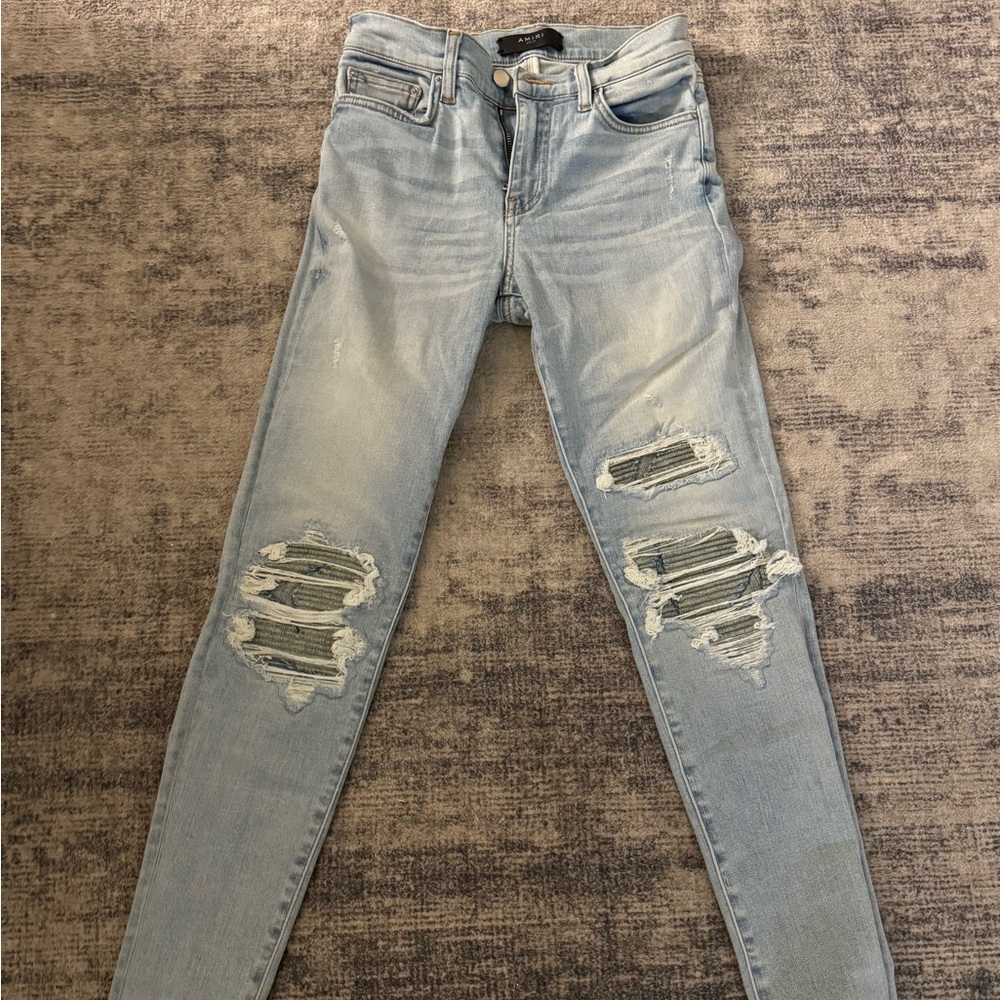 AMIRI Light Blue Distressed Skinny Jeans